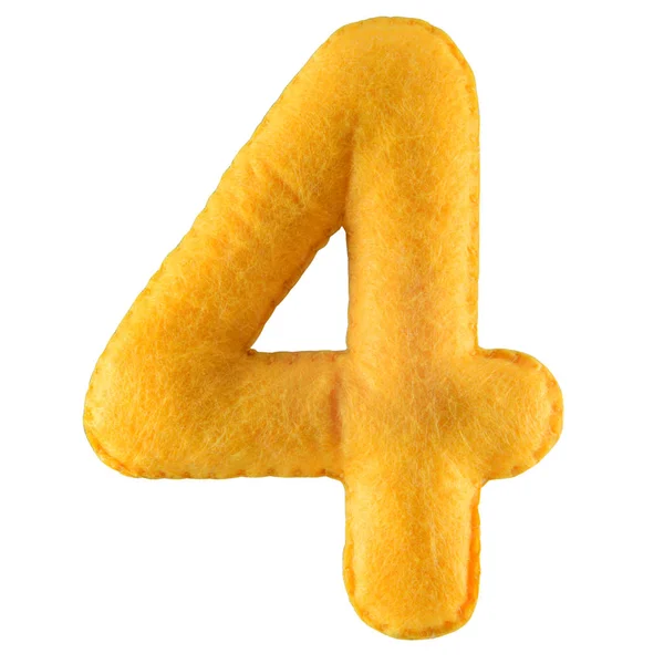 Номер 4 из желтого войлока — стоковое фото