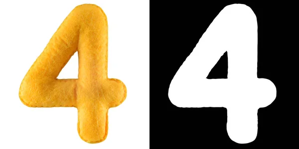 Номер 4. Ручная игрушка из желтого войлока. Символ четыре — стоковое фото
