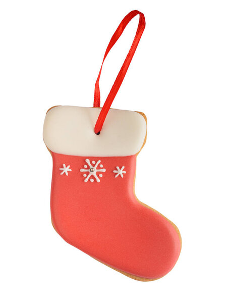 Gingerbread sock isolated on white background