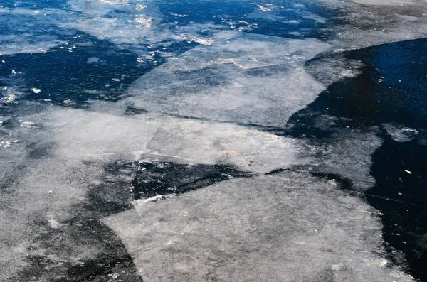 Blocks of ice on the frozen pond