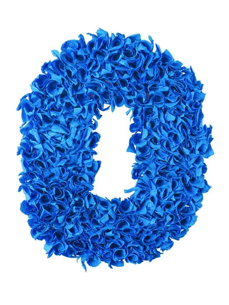 Noll. Handgjorda antal 0 från blå skrotar papper — Stockfoto