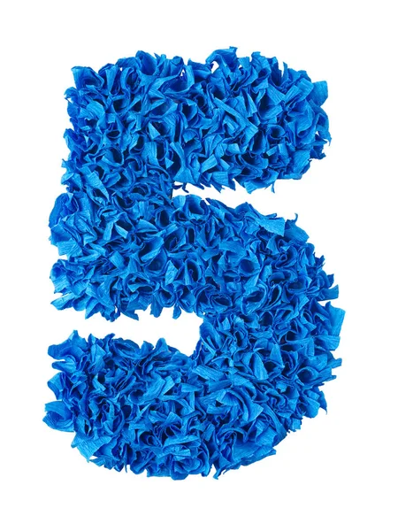 Fem. Handgjorda nummer 5 från blå skrotar papper — Stockfoto