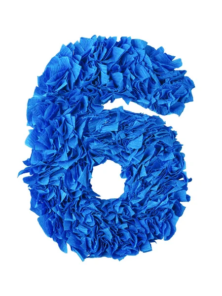Sex. Handgjorda nummer 6 från blå skrotar papper — Stockfoto