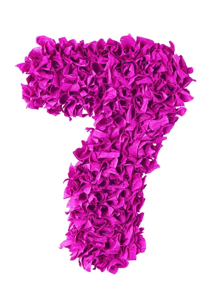 Seven. Handmade number 7 from magenta color scraps of paper — Stock Photo, Image