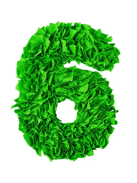 Seis. Número 6 hecho a mano de trozos de papel verde — Foto de Stock