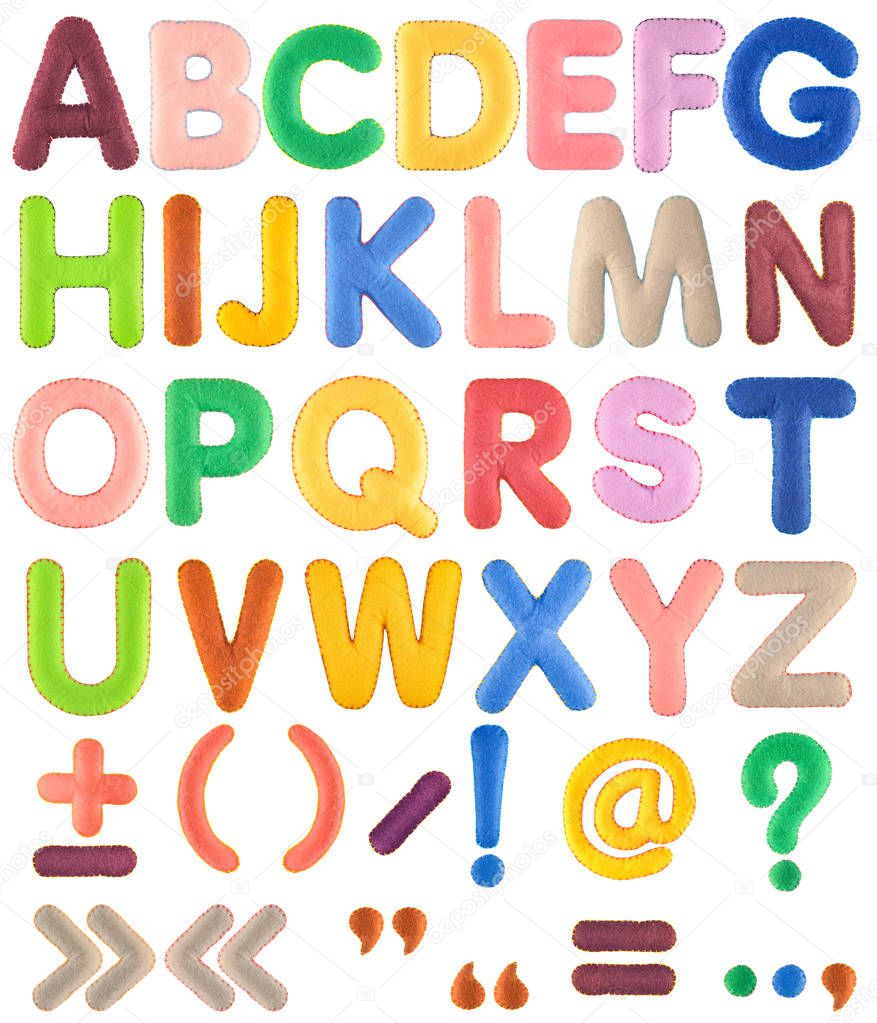 Handmade multicolor Alphabet set with punctuation marks from felt