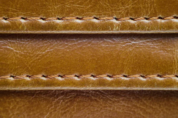 Texture Cuir Marron Avec Des Points Suture Élément Vêtements Cuir — Photo