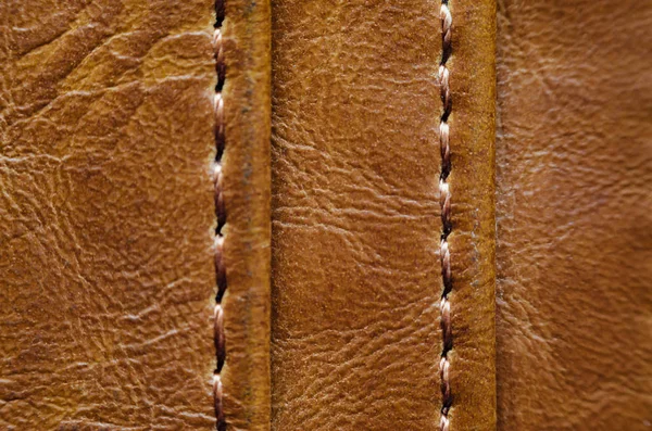 Textur Aus Braunem Leder Mit Nähten Element Der Lederbekleidung Aus — Stockfoto