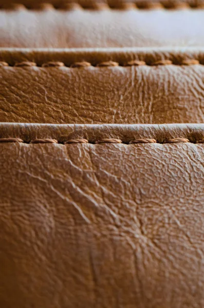 Texture Brown Leather Stitches Element Leather Clothing Close Seams Leather — Stock Photo, Image