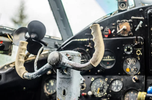 Interno Cabina Pilotaggio Aereo Vintage Cockpit Vecchio Biplano — Foto Stock