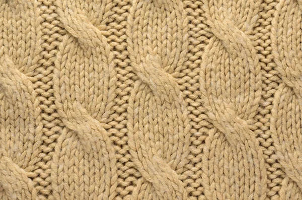 Knit Texture of Beige Wool Knitted Fabric with Cable Knits Pattern as Background