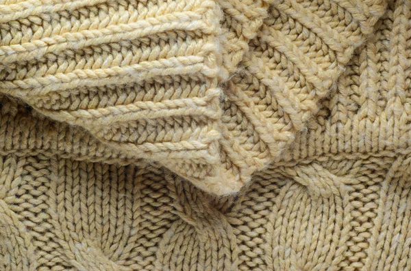 Beige Sweater Texture Close Elements Knitted Sweater Background — Stock Photo, Image