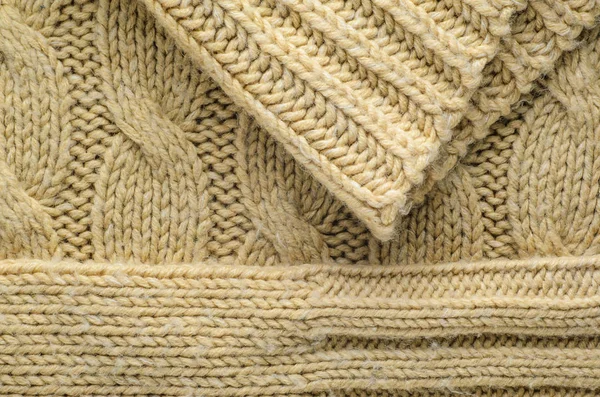 Beige Sweater Texture Close Elements Knitted Sweater Background — Stock Photo, Image