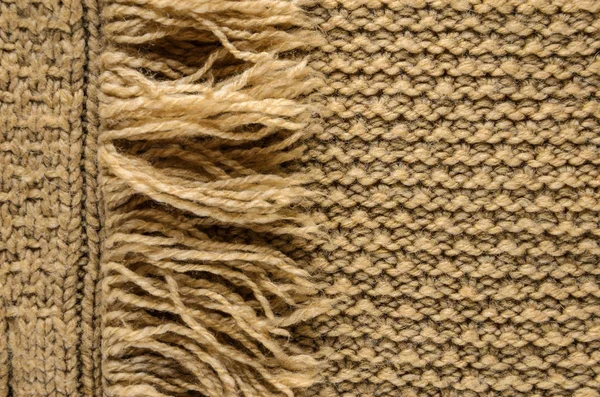 Dzianiny Tkaniny Tle Fringe Beżowy Drutach Sweter Puste Tło — Zdjęcie stockowe