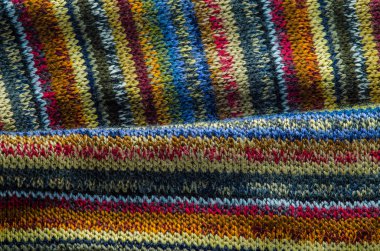Renkli örgü kumaş dokusu. Örme kazak bez boş arka plan