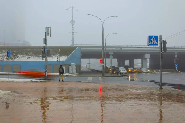 Minsk Weißrussland März 2018 Straßenkreuzung Auf Der Unabhängigkeitsallee Der Nähe — Stockfoto