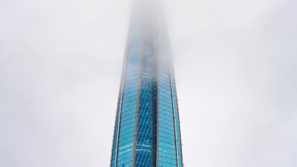 San Petersburgo Rusia Octubre 2019 Spire Lakhta Center Rascacielos Nubes — Vídeo de stock
