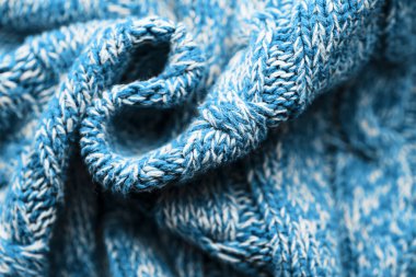 Mavi örülü süveter arka planı. Boşluğu kopyala