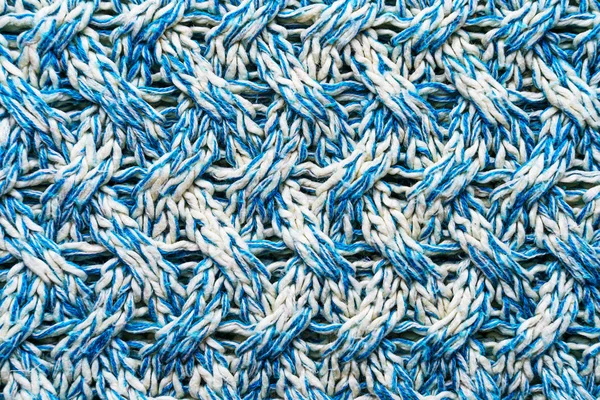 Texture bleue et blanche d'un tissu de laine tricoté — Photo