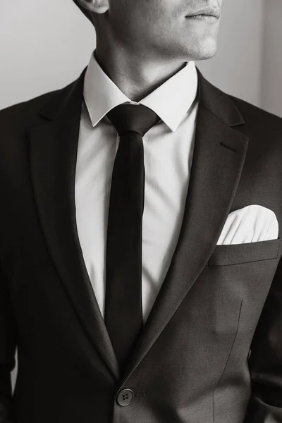 Brutal Man Business Suit Cropped Photo Face Black White Photo — Stock Photo, Image