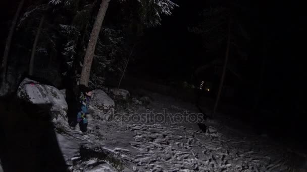 Ragazza gridare nella foresta di notte — Video Stock