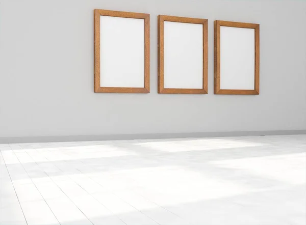 Raum mit leeren Bilderrahmen an der Wand — Stockfoto
