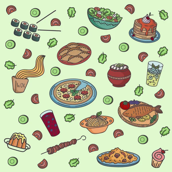 Lindo patrón de alimentos vector brillante — Archivo Imágenes Vectoriales