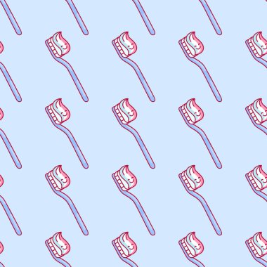 Diş fırçası ile şirin doodling vektör desen. Desen ve benzeri tekstil tasarımı, kurumsal kimlik tasarımı için idealdir