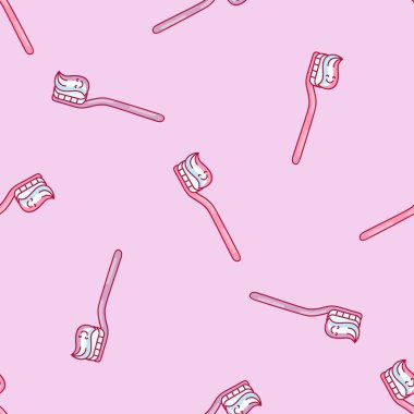 Diş fırçası ile şirin doodling vektör desen. Desen ve benzeri tekstil tasarımı, kurumsal kimlik tasarımı için idealdir