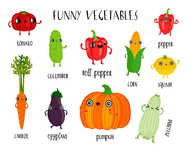 Lindo Conjunto Vectores Vegetales Ilustraciones Vectoriales Dibujos Animados Aislados — Vector de stock