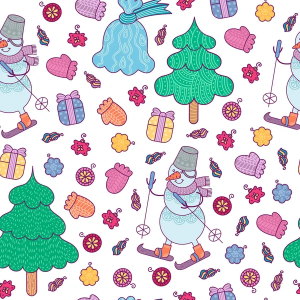 Χριστούγεννα Διακόσμηση Μοτίβο Χιονάνθρωπο Για Σκι Δέντρο Νέο Έτος Τσάντα — Διανυσματικό Αρχείο