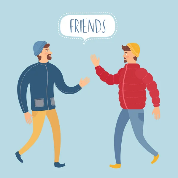 Meeting Two Friends Guys Cartoon Colorful Illustration Unity Friendship Your — Stock Vector