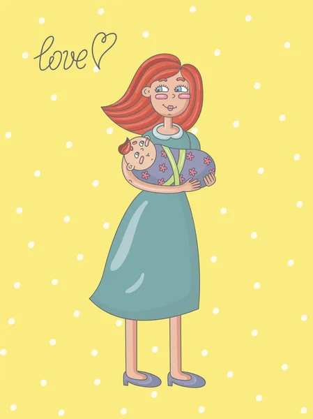 Šťastný Matka Její Dítě Vektorové Ilustrace Doodle — Stockový vektor