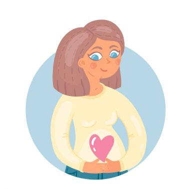 Sevimli hamile kız vektör çizim. Bu resimde gebeliğin iletişim konusunda kartpostal için harika.