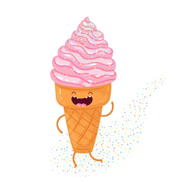 Καρτ Ποστάλ Ένα Παγωτό Φράουλα Ωραίο Χαρακτήρα Εικονογράφηση Διάνυσμα Στυλ — Διανυσματικό Αρχείο