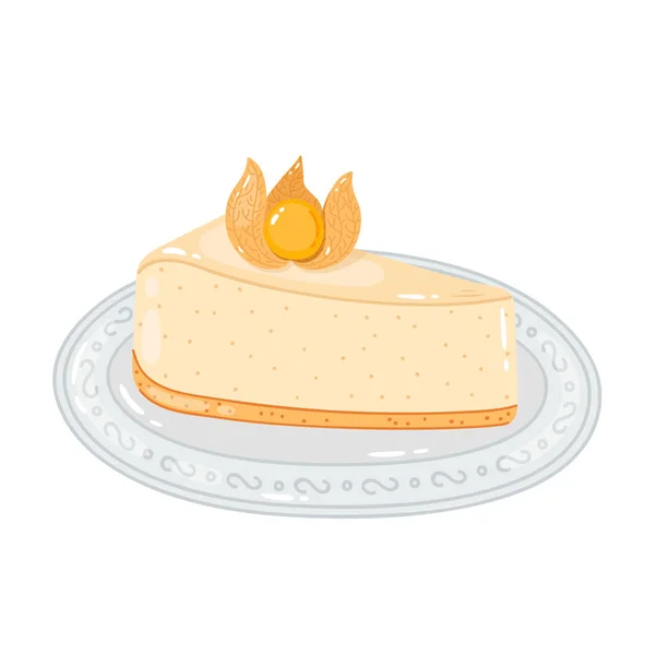 Piece Cheesecake Vector Isolated Icon — Stock Vector