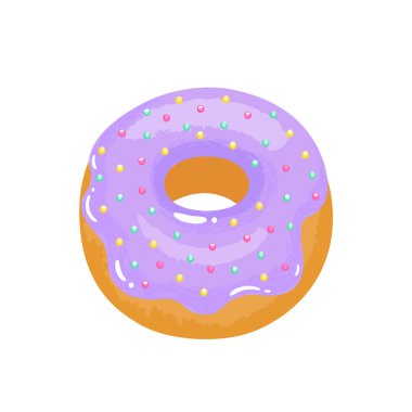 Lila sır ve yağmurlama ile lezzetli iştah açıcı çörek. Vektör çizim