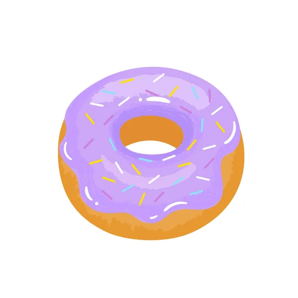Delicious Appetizing Donut Purple Blackberry Glaze Colorful Sprinkling Vector Illustration — Stock Vector