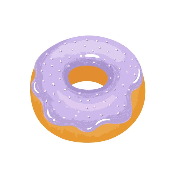Köstliche Appetitliche Donut Mit Fliederglasur Und Streusel Vektorillustration — Stockvektor