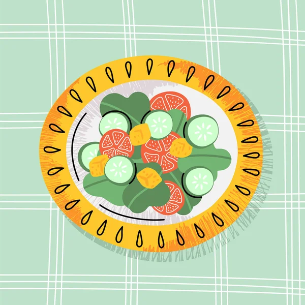 Овочевий салат. Яскравий мультфільм Векторні ілюстрації — стоковий вектор