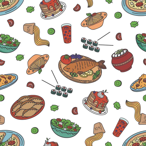 Бесшовный векторный рисунок с ресторанной едой . — стоковый вектор