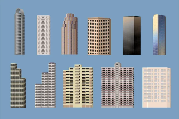 Gebäude Typen Objekt Icon Set — Stockvektor