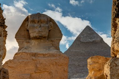 Sphynx Kufu büyük piramit önünde