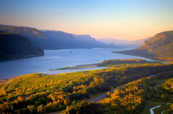 Wide View Columbia River Gorge Sunset — Stock Photo, Image