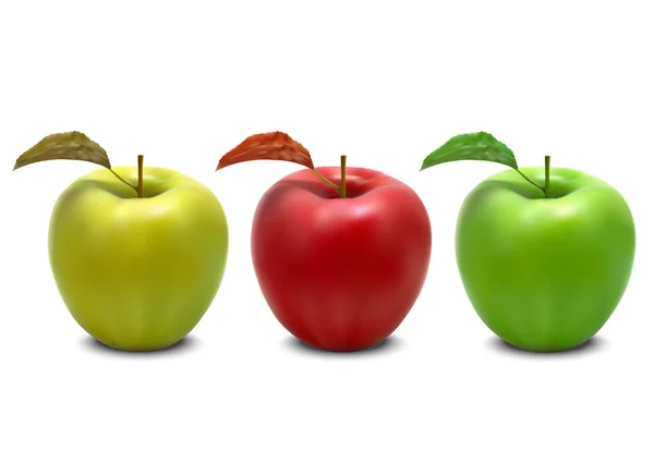Três maçãs suculentas, frutos maduros —  Vetores de Stock