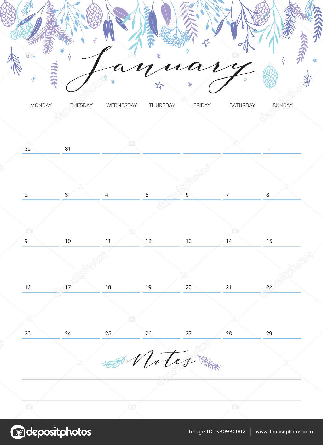 January floral calendar. Stock Vector Image by ©bantiqvision 330930002
