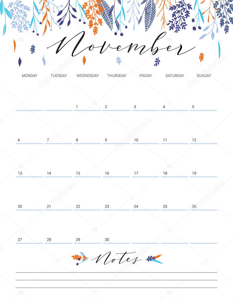 November flower calendar.