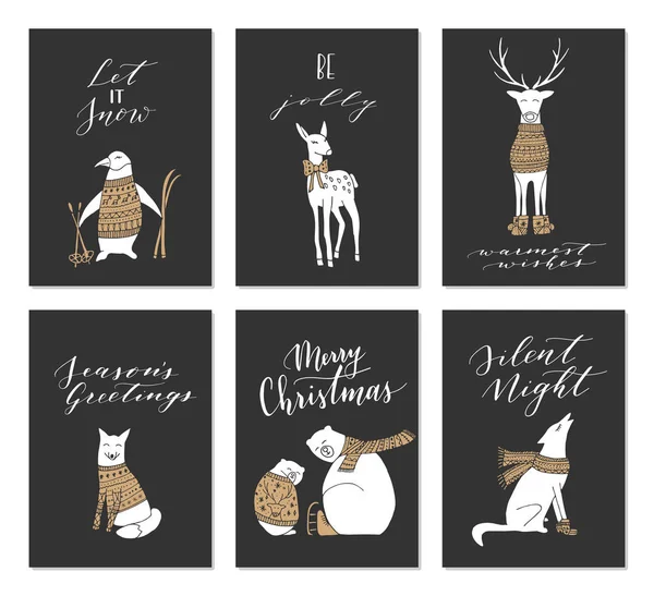 Tarjetas animales de Navidad . — Vector de stock