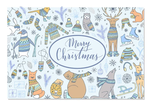 Tarjeta de animal de Navidad . — Vector de stock