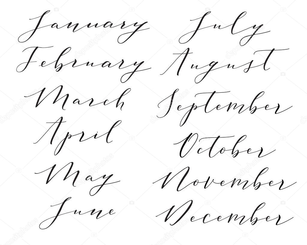 Vector Modern Calligraphy Hand Lettered Months Of The Year Collection Of Twelve Year Months Including January February March April May June July August September October November December Premium Vector In Adobe Vector Modern Calligraphy Hand Lettered Months Of The Year Collection Of Twelve Year Months Including January February March April May June July August September October November December Premium Vector In Adobe